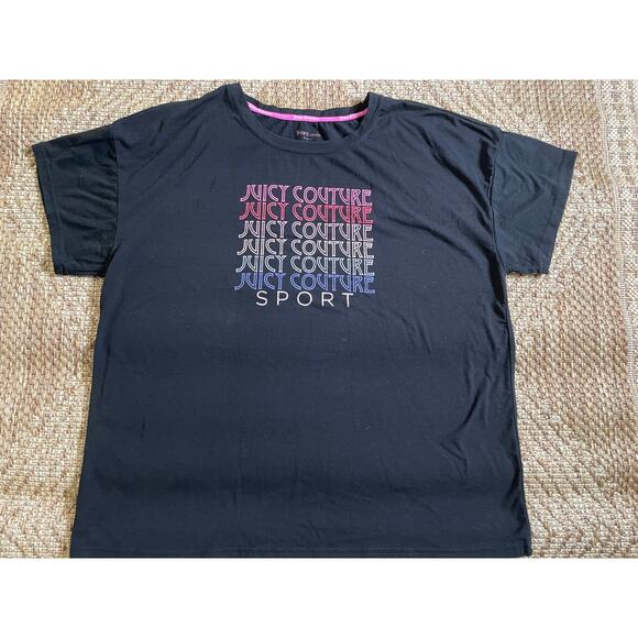 Juicy Couture Sport Black casual Y2K T-Shirt SZ Large with logo in Multi colors - Picture 1 of 6